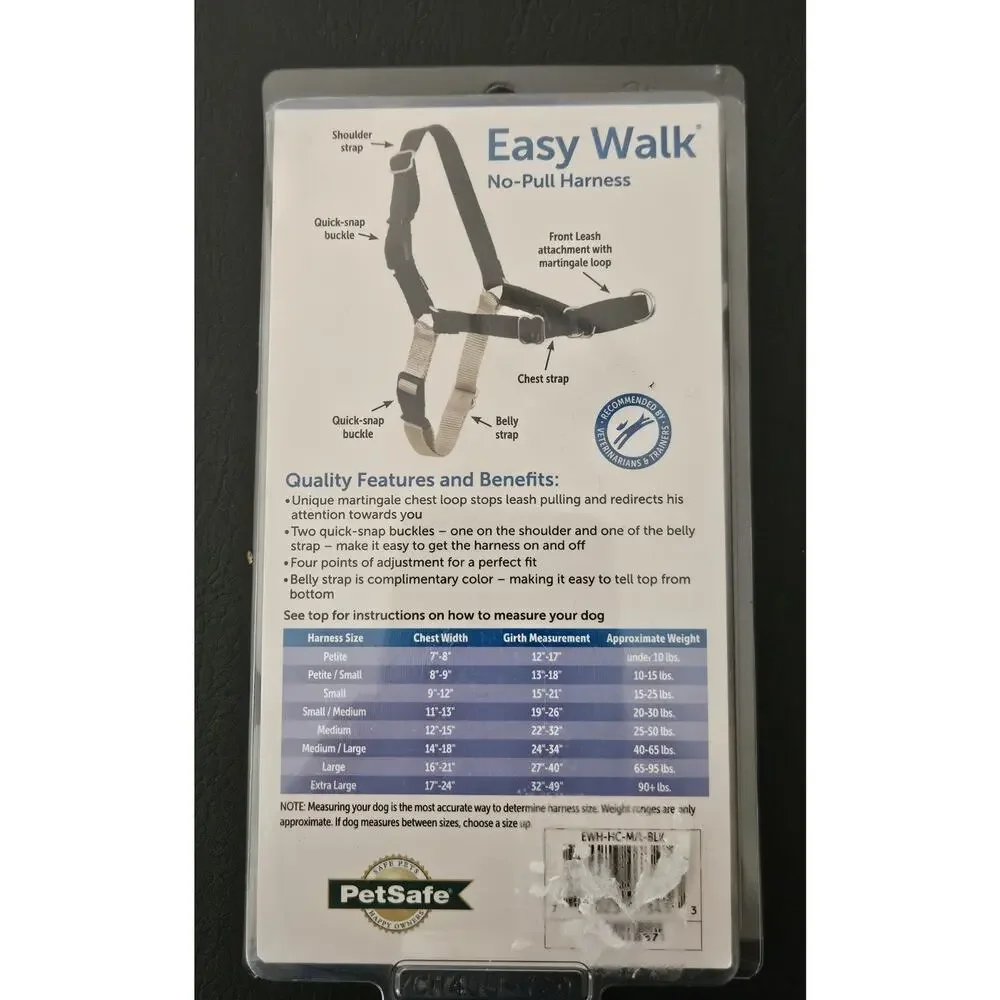 PetSafe Easy Walk No-Pull Adjustable Dog Harness Medium/Large Black/Silver